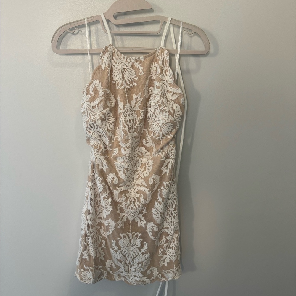 White/nude mini lace halter dress size small